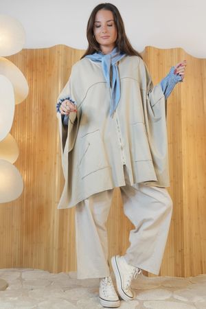 Oversized Sweatshirt Zip Cape Stone /7=